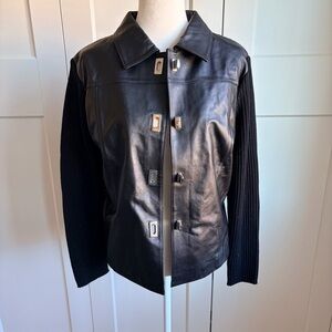 Lisa International Black Lamb Skin Leather Sweater Jacket | L